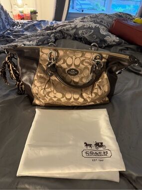 Coach Brown and Khaki Signature Canvas Shoulder Bag